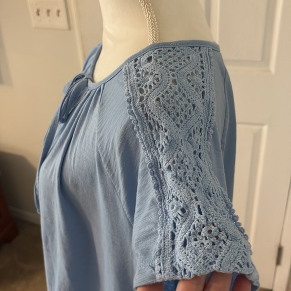 St. John’s Bay Blue Crochet Sleeve Top XL Cotton Blend - Picture 3 of 7